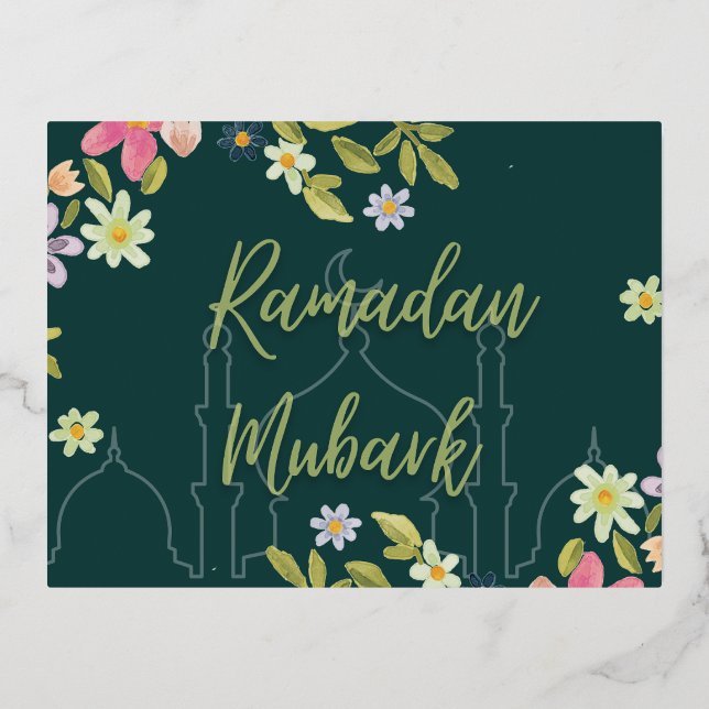 Carte Postale De Vacances En Aluminium Carte de fleur Ramadan mubark (Recto)