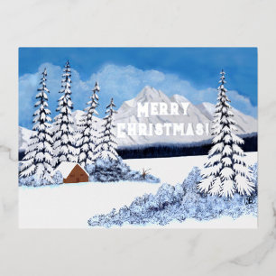 Carte Postale De Vacances En Aluminium Carte de Noël en papier argenté Hiver enneigé