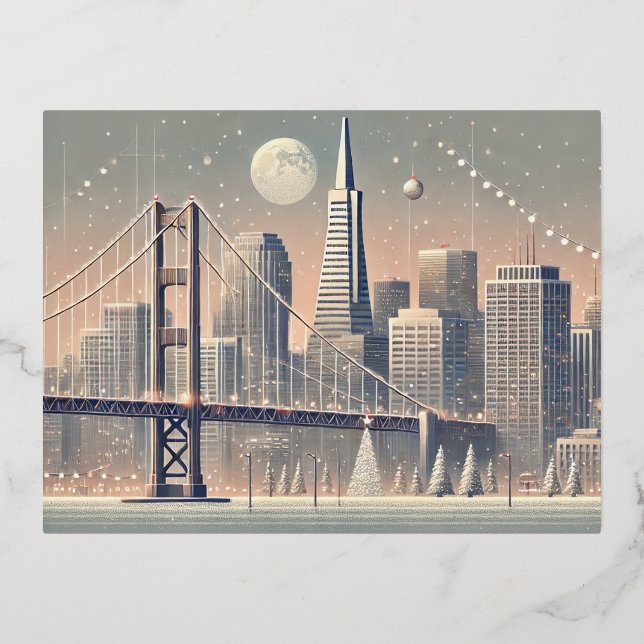 Carte Postale De Vacances En Aluminium Carte de Noël San Francisco | Pont Golden Gate (Recto)