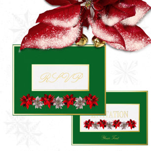 Carte Postale De Vacances En Aluminium Carte de réponse avec poinsettias rouges et verts