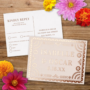 Carte Postale De Vacances En Aluminium Carte de réponse RSVP de mariage en papier métalli