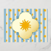 Carte postale en feuille d'or Sunburst Bleu Crème