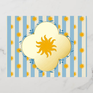 Carte Postale De Vacances En Aluminium Carte postale en feuille d'or Sunburst Bleu Crème