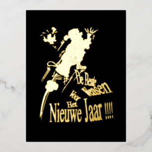 Carte Postale De Vacances En Aluminium Carte postale en papier doré Champagne Santa Nouve
