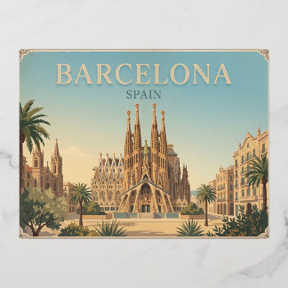 Carte Postale De Vacances En Aluminium Carte postale vintage de voyage à Barcelone en Esp