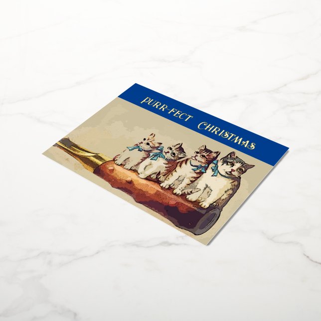 Carte Postale De Vacances En Aluminium Chats de Noël victoriens amusants (Rotation)