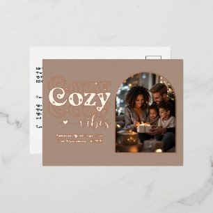 Carte Postale De Vacances En Aluminium Chaud Taupe & Rose Or Vibes Cosy Retro Noël