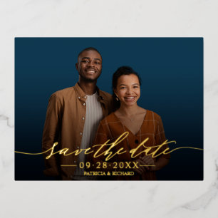 Carte Postale De Vacances En Aluminium Chic Calligraphie Mariage Enregistrer La Date Phot