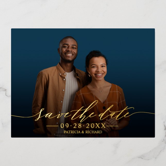 Carte Postale De Vacances En Aluminium Chic Calligraphie Mariage Enregistrer La Date Phot (Recto)