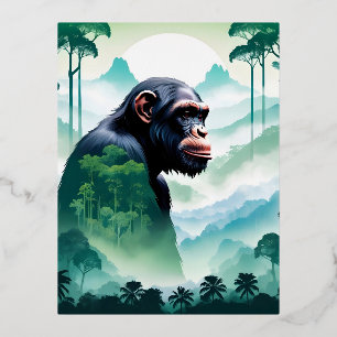 Carte Postale De Vacances En Aluminium Chimpanzé Animaux Forêt Forêt Jungle