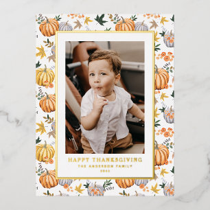 Carte Postale De Vacances En Aluminium Citrouille de récolte d'automne Motif Thanksgiving
