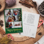 Carte Postale De Vacances En Aluminium Classic Simple Green 5 Photo Joyeux Noël Or<br><div class="desc">Célébrez la saison avec cette carte postale unique, classique simple vert 5 photo Joyeux Noël en feuille d'or avec une touche de charme vintage. Le design minimaliste présente une élégante palette de couleurs vert et or, évoquant l'esprit cosy de l'hiver. Son attrait moderne, associé à la formulation traditionnelle, crée un...</div>