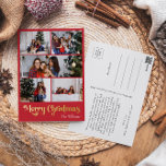 Carte Postale De Vacances En Aluminium Classique Simple Rouge Cinq Photo Joyeux Noël Or<br><div class="desc">Célébrez la saison avec cette unique, classique simple rouge cinq photo Joyeux Noël feuille d'or carte postale vacances avec une touche de charme vintage. Le design minimaliste présente une élégante palette de couleurs rouge et or, évoquant l'esprit cosy de l'hiver. Son attrait moderne, associé à la formulation traditionnelle, crée un...</div>