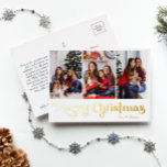 Carte Postale De Vacances En Aluminium Classique Simple Trois Photo Joyeux Noël Or<br><div class="desc">Célébrez la saison avec cette unique, classique simple trois photo Joyeux Noël feuille d'or carte postale vacances avec une touche de charme vintage. Le design minimaliste présente une élégante palette de couleurs dorées, évoquant l'esprit cosy de l'hiver. Son attrait moderne, associé à la formulation traditionnelle, crée un équilibre parfait entre...</div>