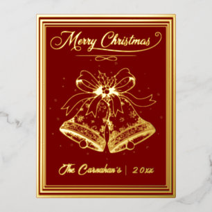 Carte Postale De Vacances En Aluminium Cloches de Noël en or avec rouge