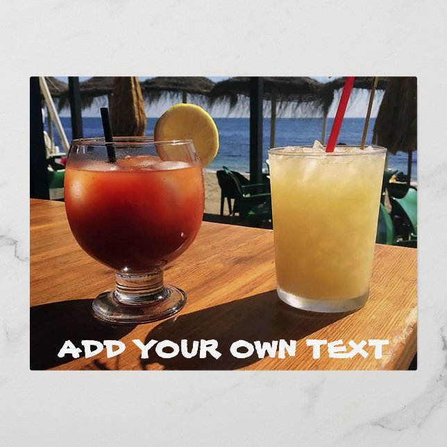 Carte Postale De Vacances En Aluminium Cocktails by the Sea Custom Text (Recto)