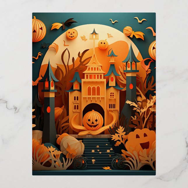 Carte Postale De Vacances En Aluminium Conception d'effets 3D de la scène d'Halloween (Recto)