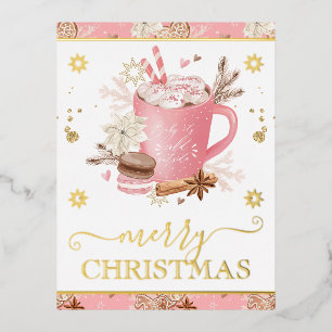 Carte Postale De Vacances En Aluminium Cookies rose aquarelle et chocolat chaud de Noël