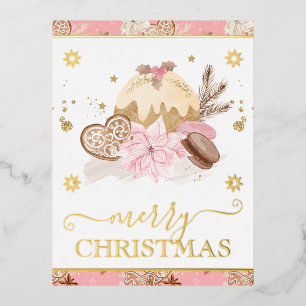 Carte Postale De Vacances En Aluminium Cookies rose aquarelle et Noël chocolat chaud