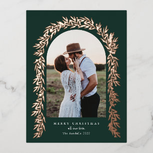 Carte Postale De Vacances En Aluminium Couronne de feuillage de verdure Photo Rose Gold