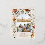 Carte Postale De Vacances En Aluminium Crème de Noël botanique élégant cerf 3 photo<br><div class="desc">Crème naturelle,  noir,  terre cuite et sauge vert floral botanique élégant floral 3 photo Joyeux Noël carte de vacances. Véritable feuille d'or,  argent et or rose typographie détaillant.</div>
