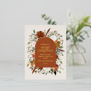 Carte Postale De Vacances En Aluminium crème de Noël botanique élégant cerf floral feuill