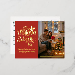 Carte Postale De Vacances En Aluminium Croyez à la Magie de Noël Rouge & Or
