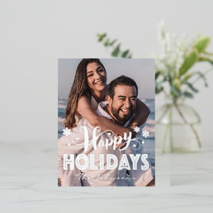 Carte Postale De Vacances En Aluminium Custum Photo Happy Holidays Typographie Flocon de 