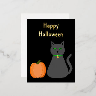 Carte Postale De Vacances En Aluminium Cute Halloween Chat et Citrouille Personnalisé