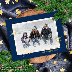 Carte Postale De Vacances En Aluminium De Beaux Snowflakes Art Sur Bleu Foncé Et Or