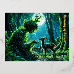 Carte Postale De Vacances En Aluminium Déesse de la forêt fantaisiste et art de cerf doux