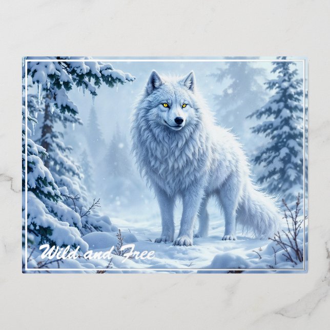 Carte Postale De Vacances En Aluminium Design du paysage hivernal du loup blanc arctique (Recto)