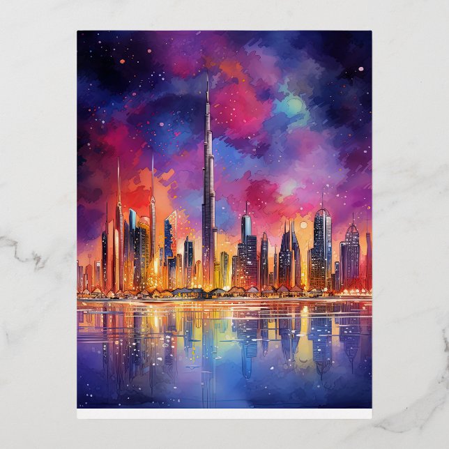 Carte Postale De Vacances En Aluminium Dubaï dans le paysage Abstrait de nuit (Recto)