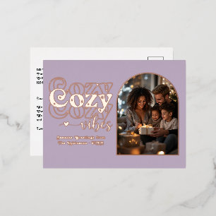 Carte Postale De Vacances En Aluminium Dusty Mauve & Rose Gold Cosy Vibes Retro Noël