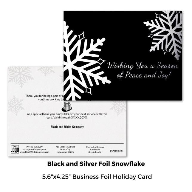 Carte Postale De Vacances En Aluminium Élégant Black Silver Winter Snowflake Business (5.6"x4.25", Elegant Black Silver Winter Snowflake Business Foil Holiday Postcard)
