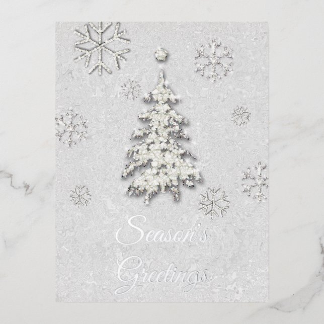 Carte Postale De Vacances En Aluminium Elégant blanc de Noël Rhinestone Arbre Snowflakes (Recto)