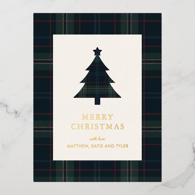Carte Postale De Vacances En Aluminium Elégant bleu marine et vert Plaid Noël (Recto)