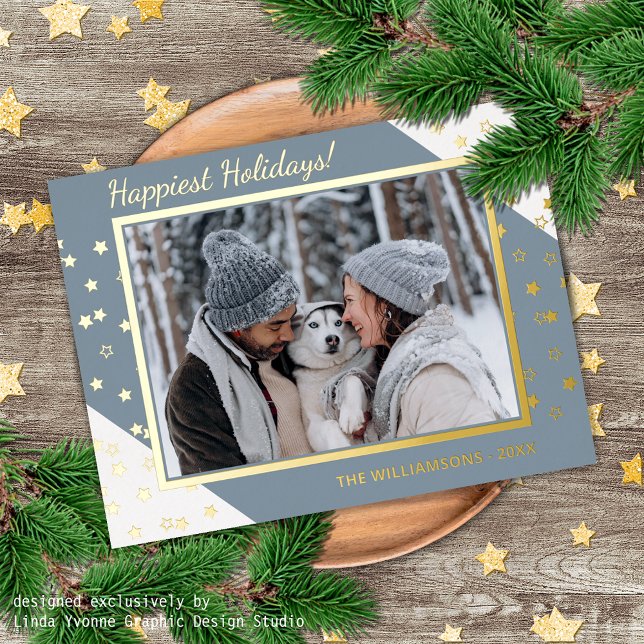 Carte Postale De Vacances En Aluminium Élégant Chic Twinkings Stars Motif Gold (Créateur téléchargé)