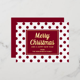 Carte Postale De Vacances En Aluminium Élégant Gold Script Pois rouges Joyeux Noël