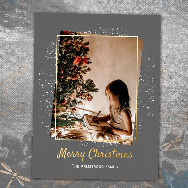 Carte Postale De Vacances En Aluminium Élégant Gris photo Noël (Elegant Gray Photo Christmas Foil Holiday Postcard ©Susanne Sachers - Sunny Mind Design 🌞)