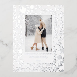 Carte Postale De Vacances En Aluminium Élégant hiver botanique moderne photo-argent