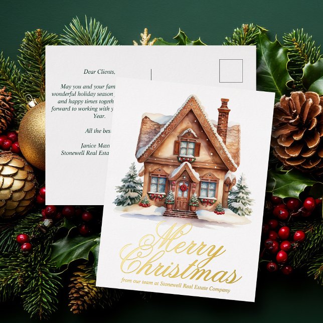 Carte Postale De Vacances En Aluminium Élégant Joyeux Noël Maison sur mesure Société Gold (Créateur téléchargé)