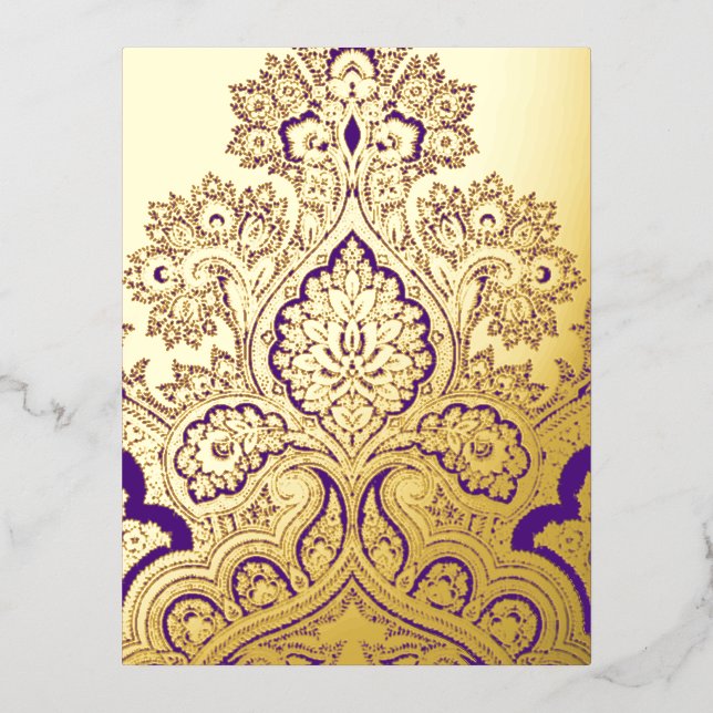 Carte Postale De Vacances En Aluminium Élégant motif cachemire damassé indien violet et o (Recto)