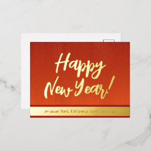 Carte Postale De Vacances En Aluminium Élégant Rouge et d'or Script Bonne année
