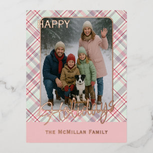 Carte Postale De Vacances En Aluminium Élégant Rustique Classé Plaid Motif Or