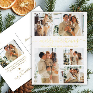 Carte Postale De Vacances En Aluminium Élégant Script Doré 6 Photo Collage Noël Réel