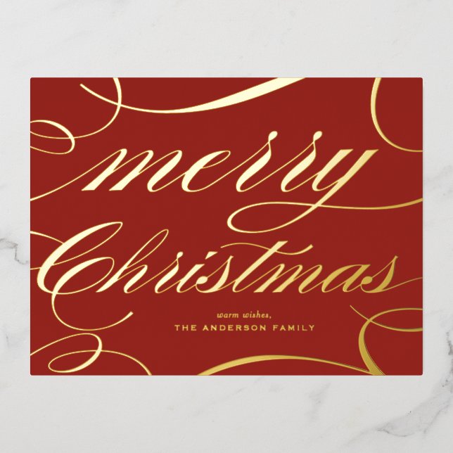 Carte Postale De Vacances En Aluminium Élégant Script Flourish Red Joyeux Noël (Recto)