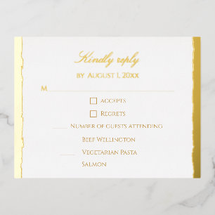 Carte Postale De Vacances En Aluminium Élégant Script Moderne Or & Blanc RSVP de Mariage