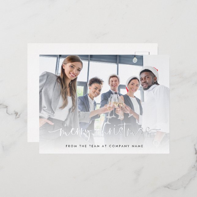 Carte Postale De Vacances En Aluminium Élégant script photo Joyeux Noël Réel (Recto/Verso)