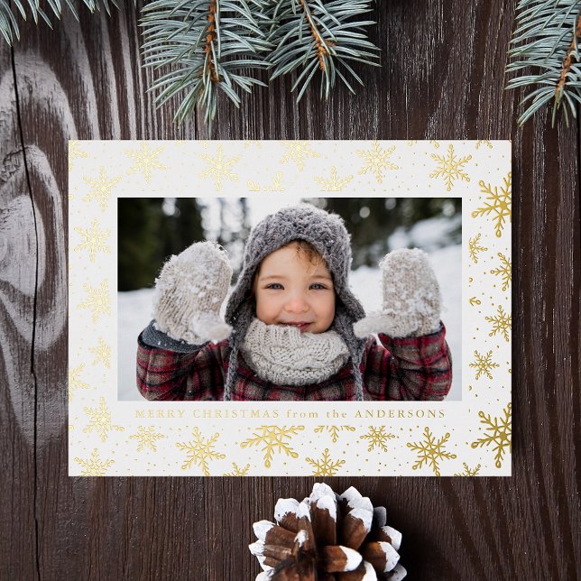 Carte Postale De Vacances En Aluminium Élégant Snowflakes Photo Gold (Créateur téléchargé)